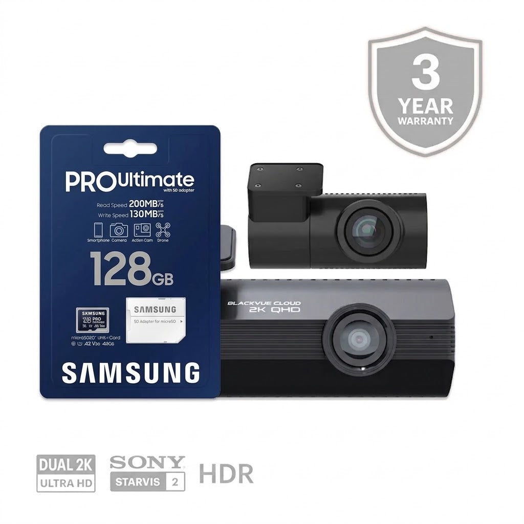 BlackVue ELITE8-2CH-64Gb + 128GB Samsung Blackvue Compatible SD Card best dash cams Australia dash cams Australia BlackVue dash cams, iroad dash cam, Dash Cams Australia, Best Dash Cams Australia 2025, Thinkware Dash Cams Dash Camera Bundles BlackVue